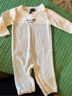 Baby One-Piece Knit Romper - White with Light Blue Stripes Janie & Jack